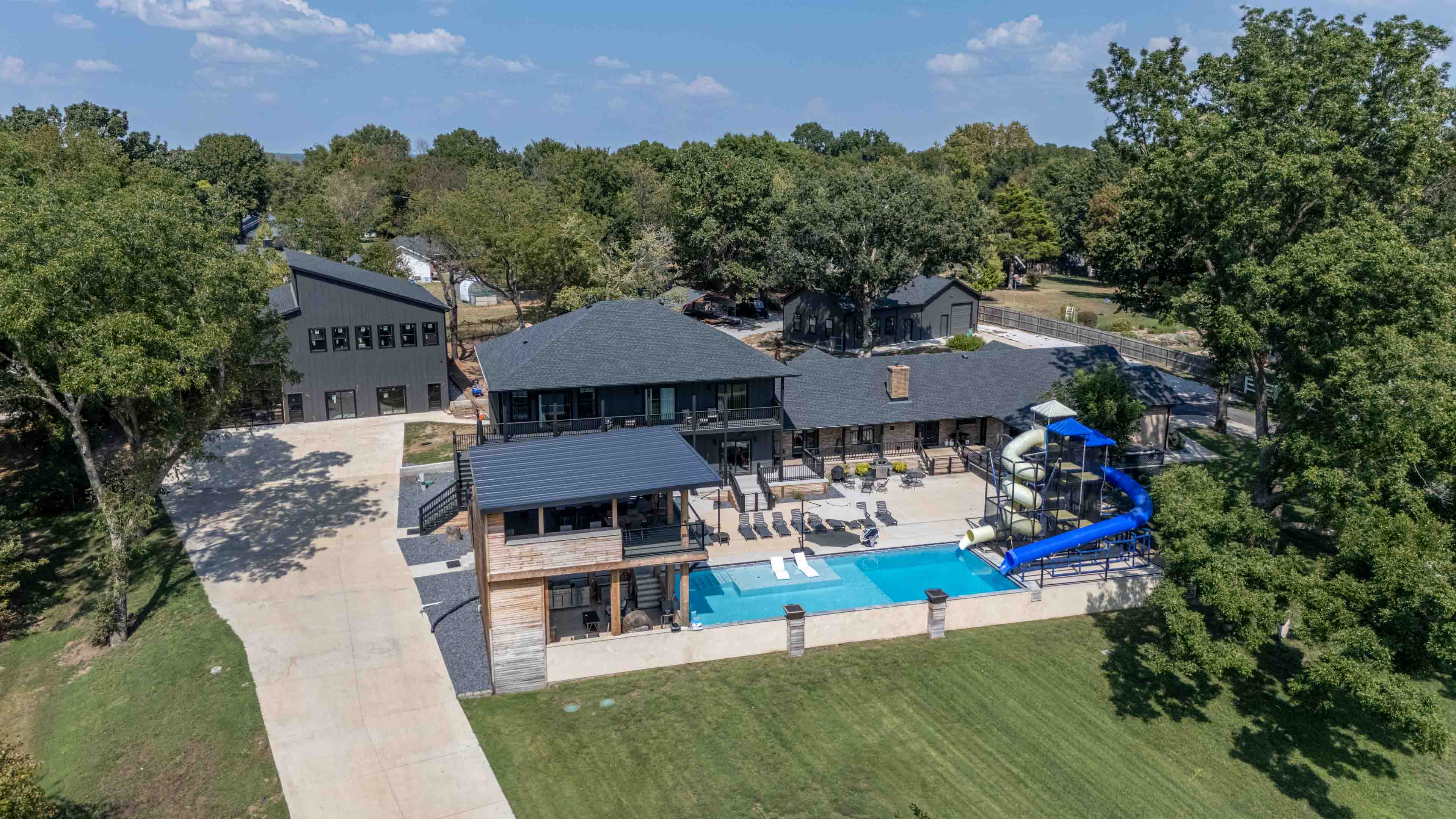 Aerial view of the estate with new event building